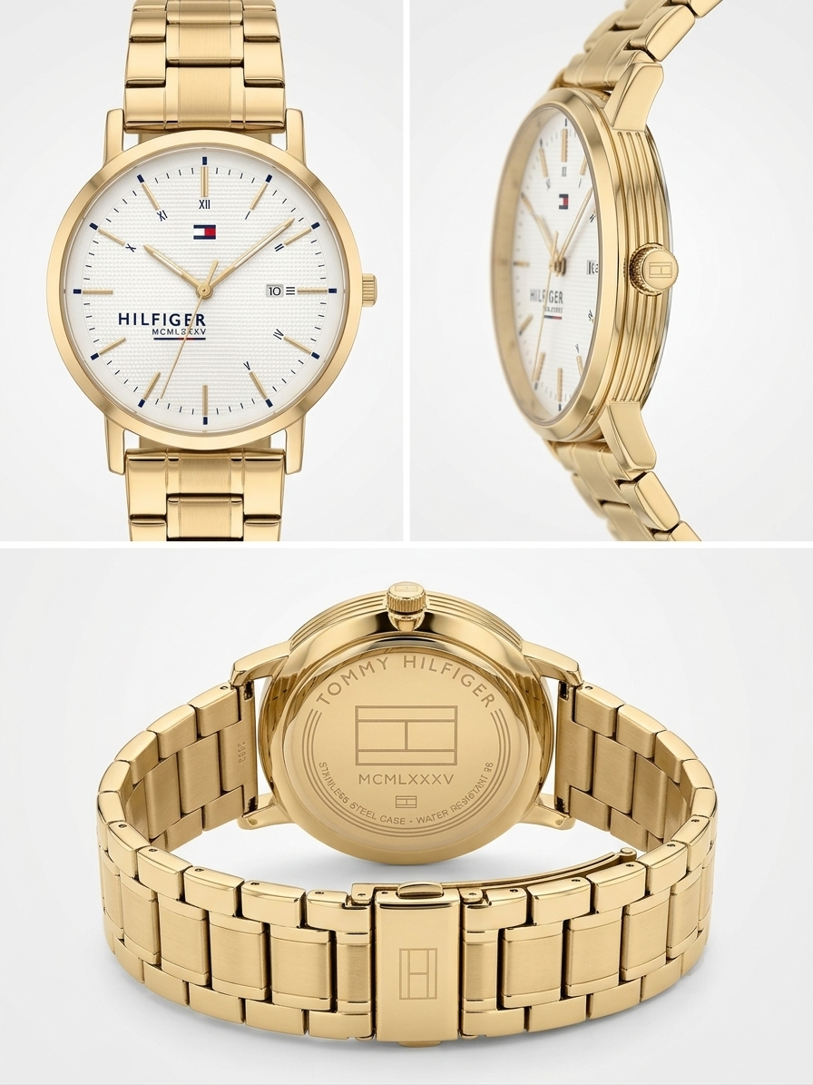 Tommy Hilfiger Yellow Gold-Tone Link Watch – White Roman Dial