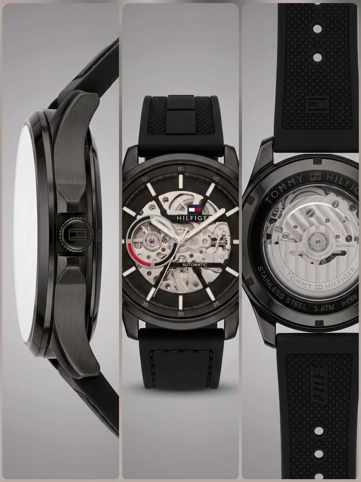 Tommy Hilfiger Open-Heart Automatic Watch – All-Black Sport Edition