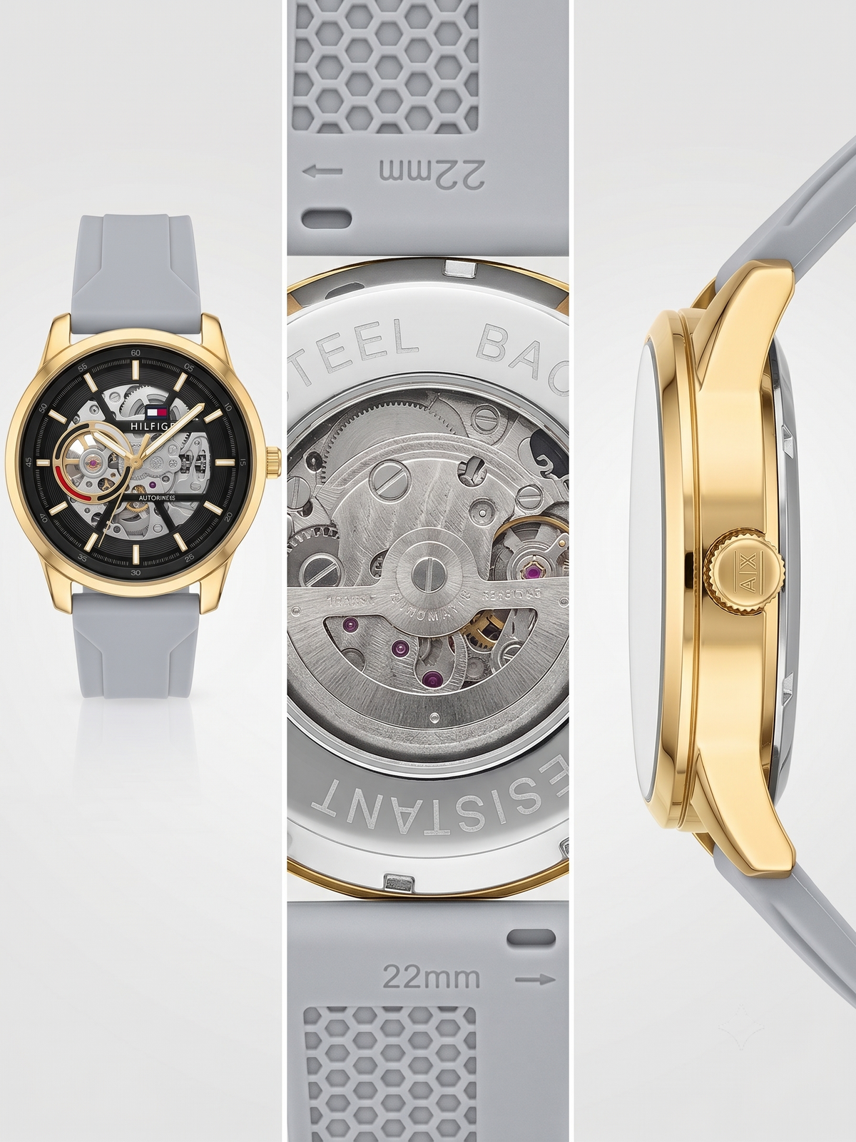 Tommy Hilfiger Open-Heart Automatic Watch – Gold & Grey Edition