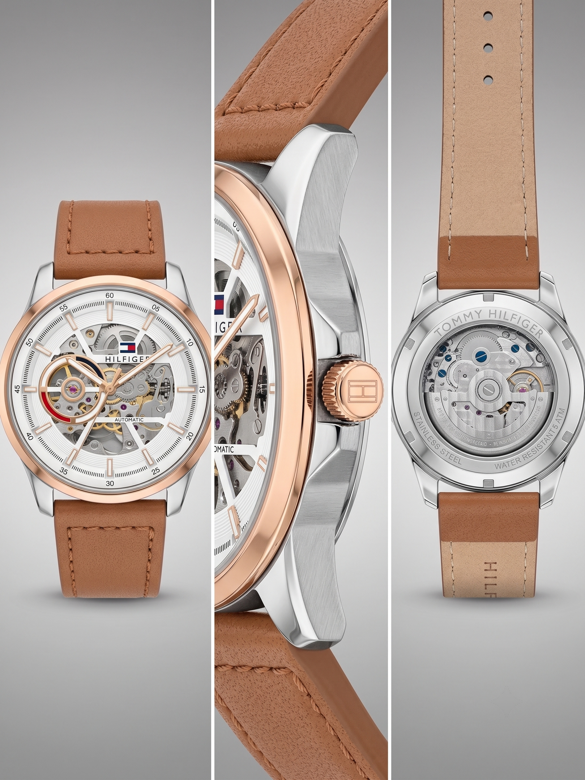 Tommy Hilfiger Classic Open-Heart Automatic Watch – Rose Gold & Leather Edition