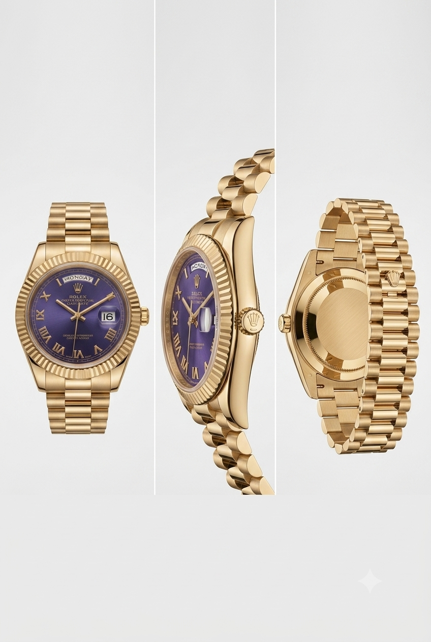 Rolex Day-Date style President Watch – Gold with Royal Blue Dial & Roman Numerals
