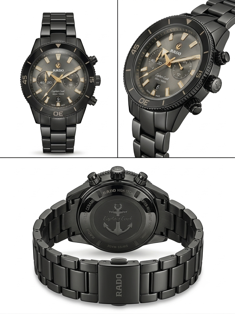 Rado Captain Cook Chronograph – Matte Gunmetal Grey Dial (All-Black Edition)