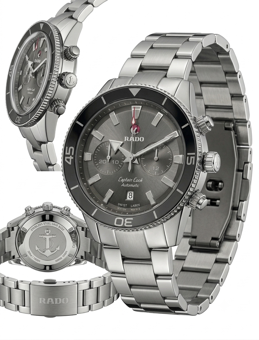 Rado Captain Cook Chronograph – Sunray Anthracite Grey Dial (Stainless Steel Edition)