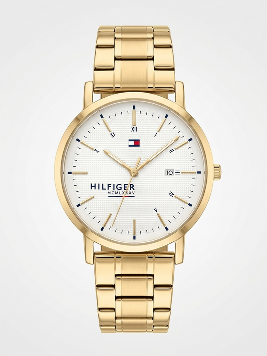 Tommy Hilfiger Yellow Gold-Tone Link Watch – White Roman Dial