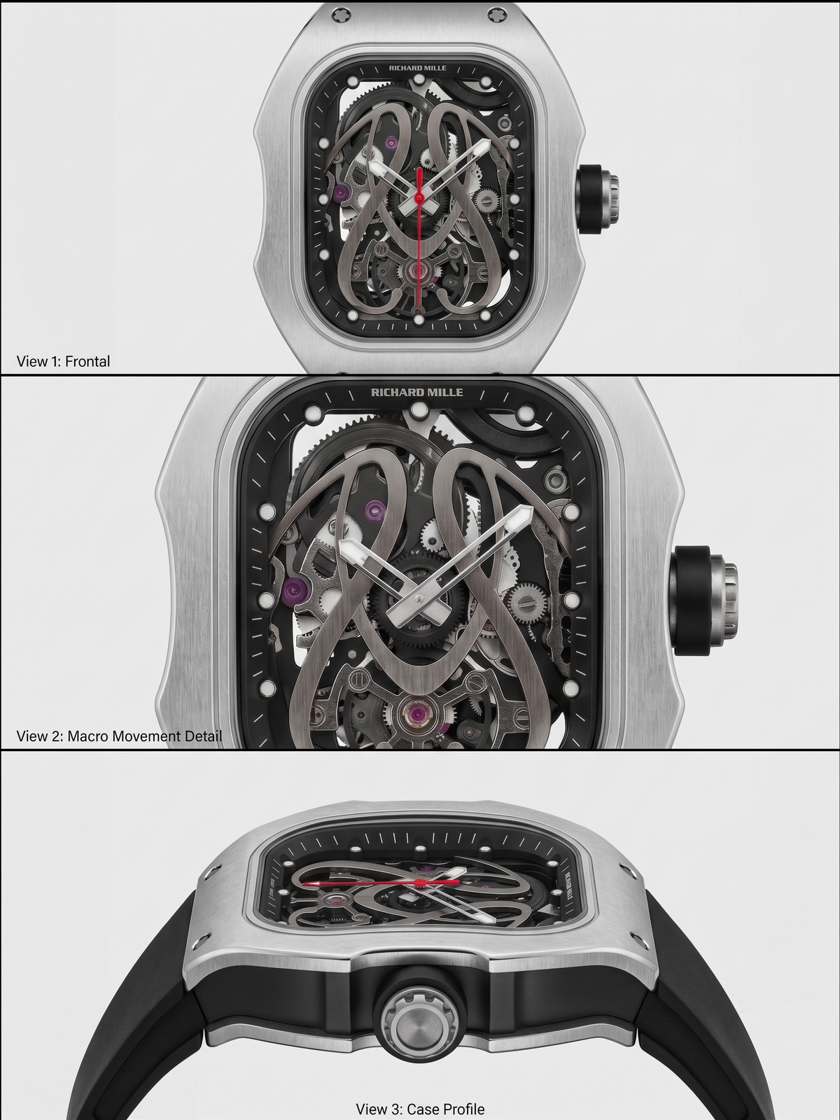 RM Inspired Brushed Titanium-Tone Skeleton Architectural Dial Watch