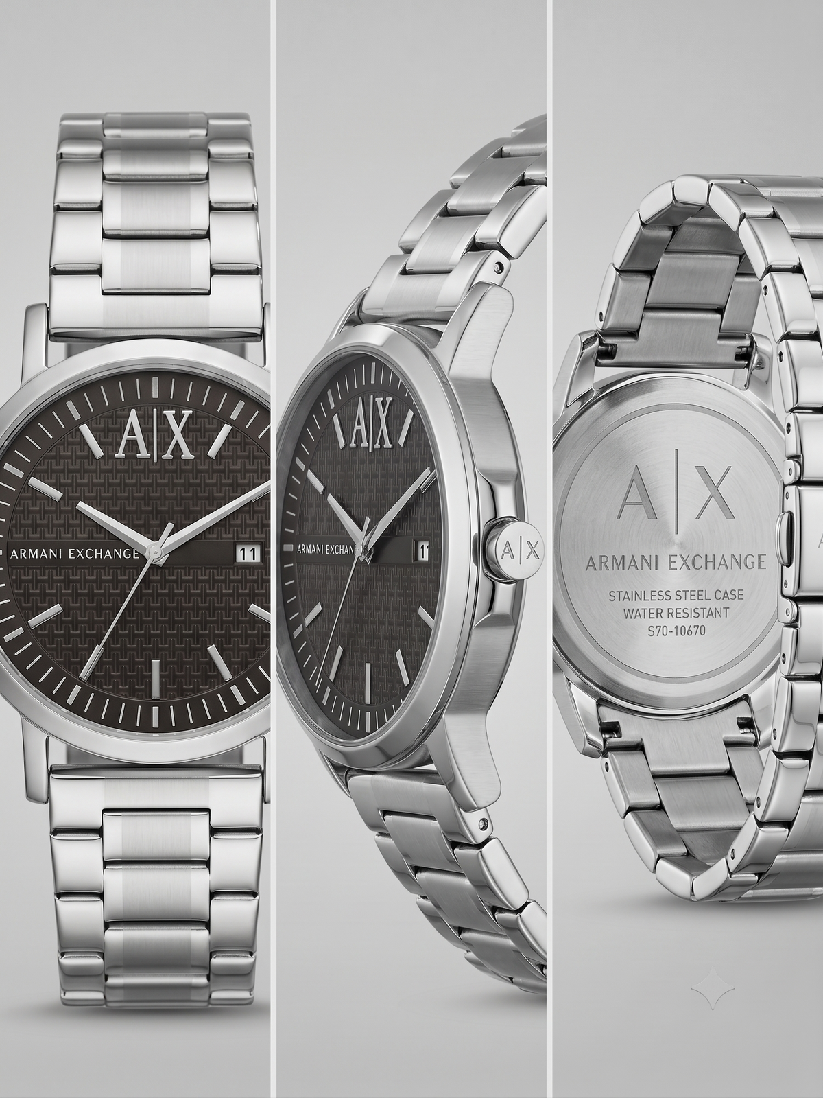 Armani Exchange Men's Quartz Watch – Textured Black Dial & Stainless Steel Bracelet
