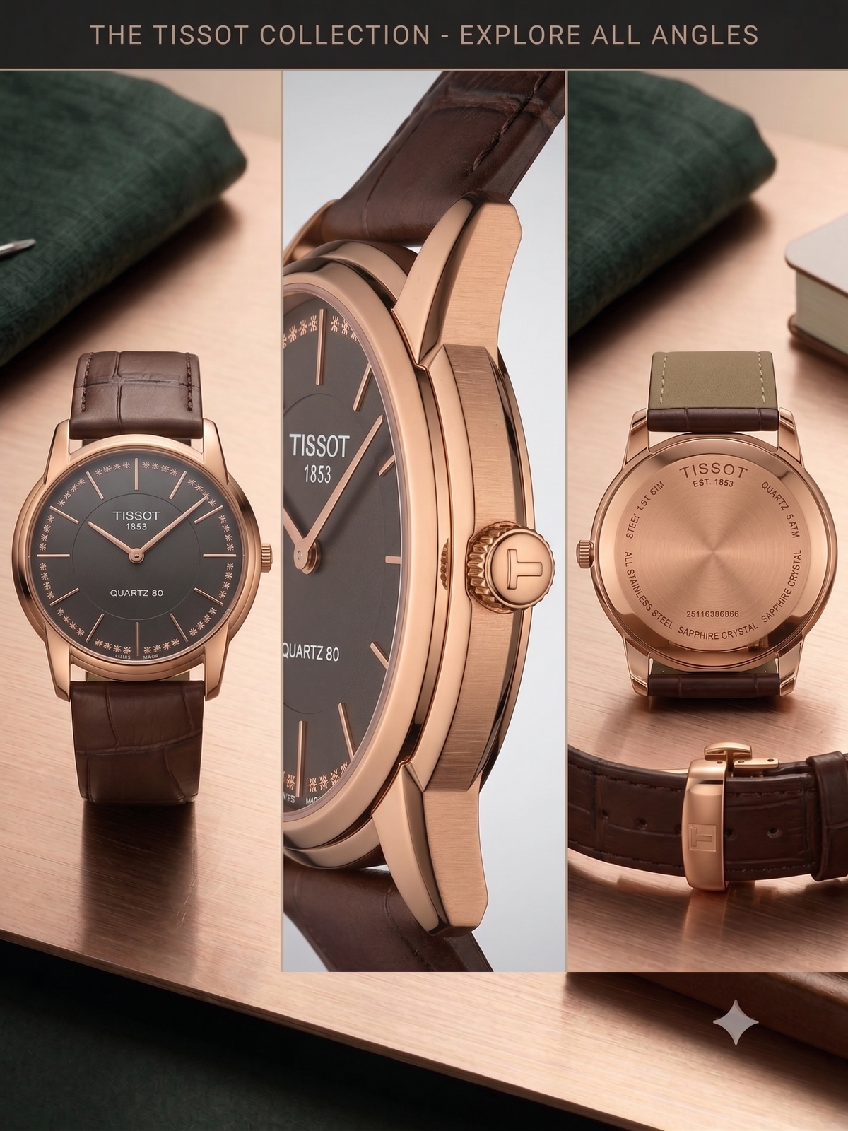 Tissot Classic Rose Gold Quartz Watch – Brown Dial & Leather Strap Edition