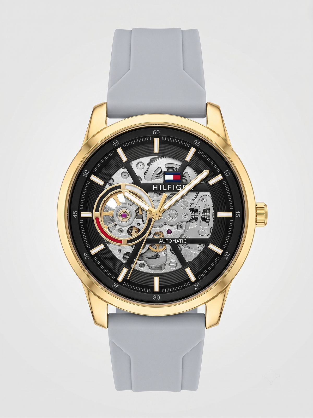 Tommy Hilfiger Open-Heart Automatic Watch – Gold & Grey Edition
