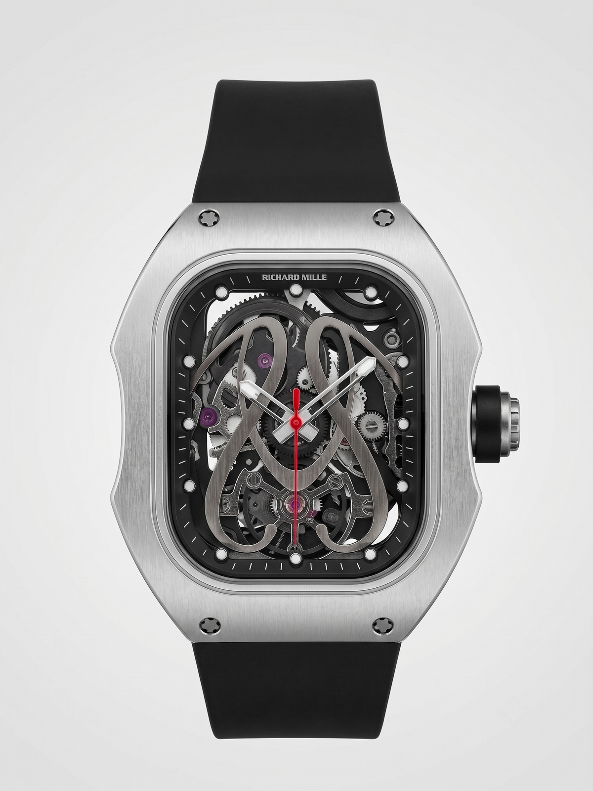 RM Inspired Brushed Titanium-Tone Skeleton Architectural Dial Watch