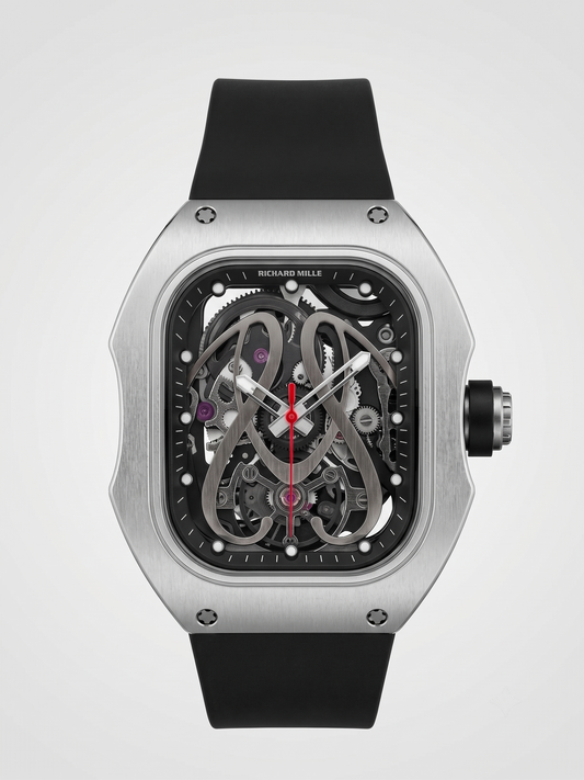 RM Inspired Brushed Titanium-Tone Skeleton Architectural Dial Watch
