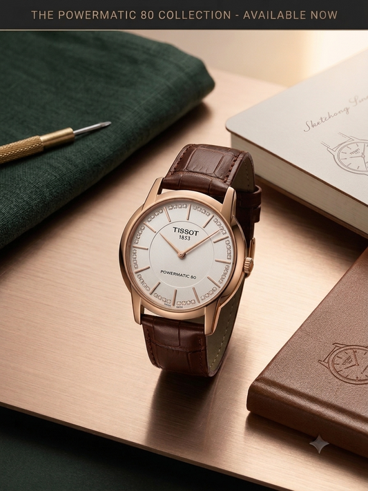 Tissot 1853 Diamond Dial Watch – Rose Gold Case, White Dial & Brown Leather Strap