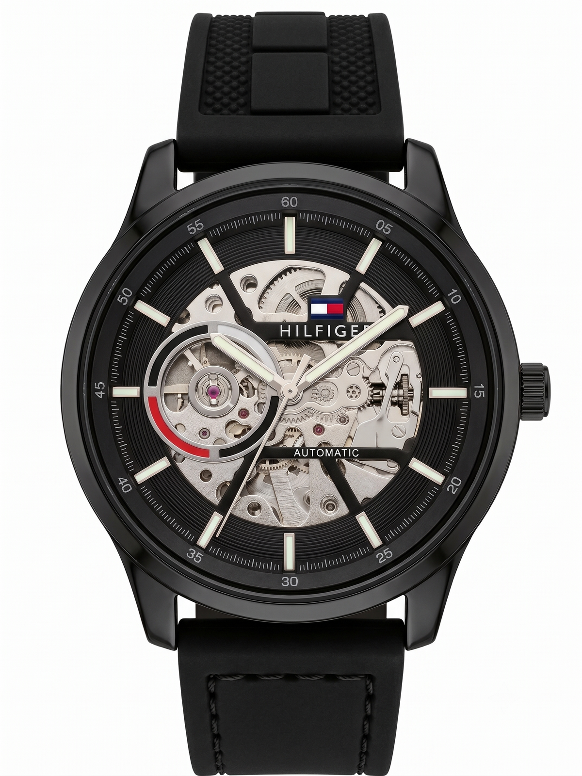 Tommy Hilfiger Open-Heart Automatic Watch – All-Black Sport Edition
