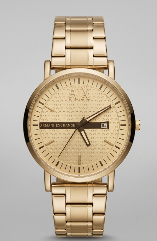 Armani Exchange Men's Quartz Watch – Textured Gold Dial & Yellow Gold Steel Bracelet