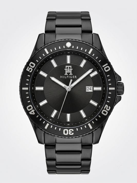 Tommy Hilfiger Men's All-Black Diver Watch – Black Dial with Date Window
