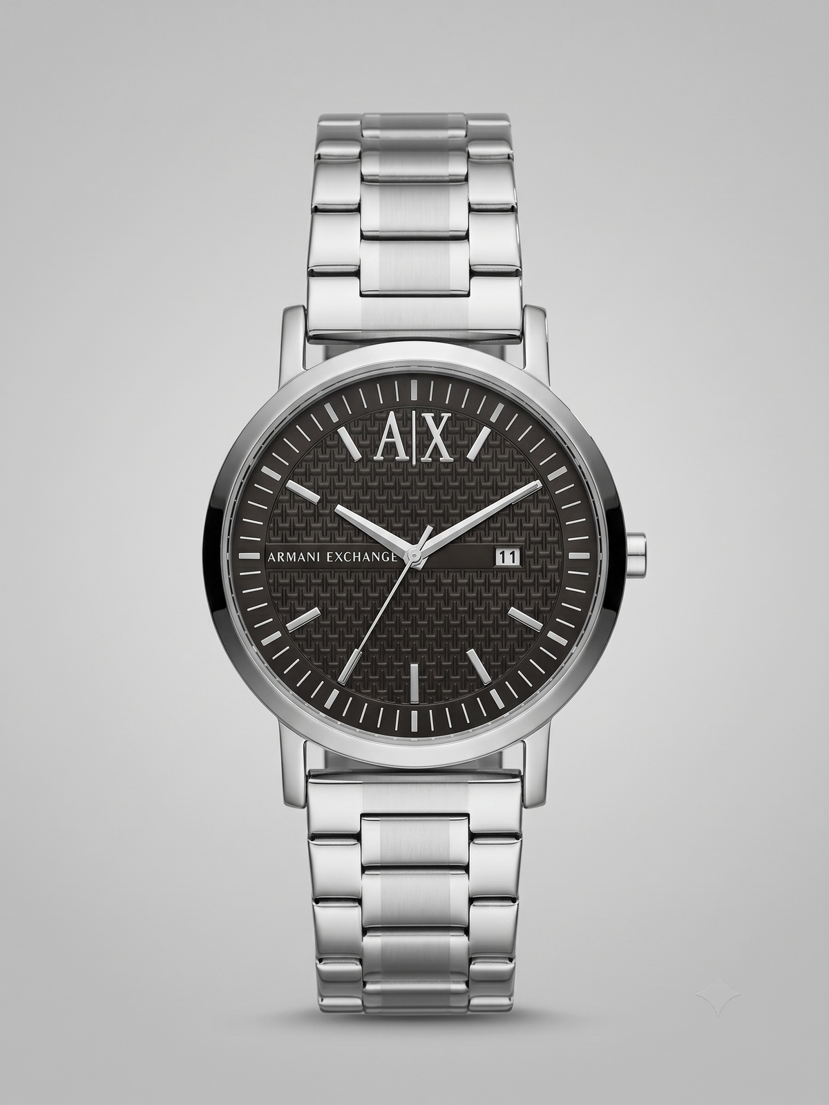 Armani Exchange Men's Quartz Watch – Textured Black Dial & Stainless Steel Bracelet