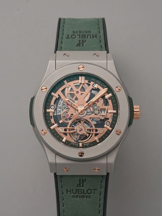Hublot Aerofusion Openworked Quartz Watch with Working Date (Titanium & Rose Gold Finish)