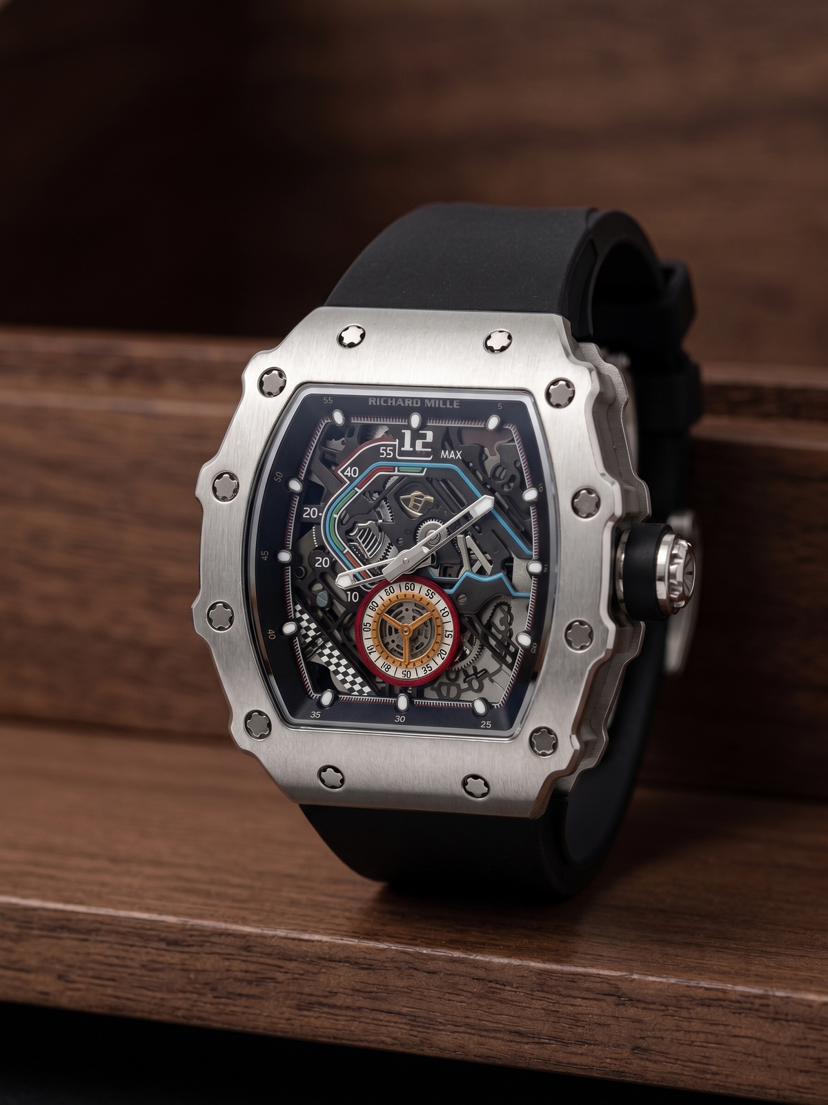 Richard Mille Inspired Motorsport Skeleton Tonneau Watch with Speedometer Sub-Dial