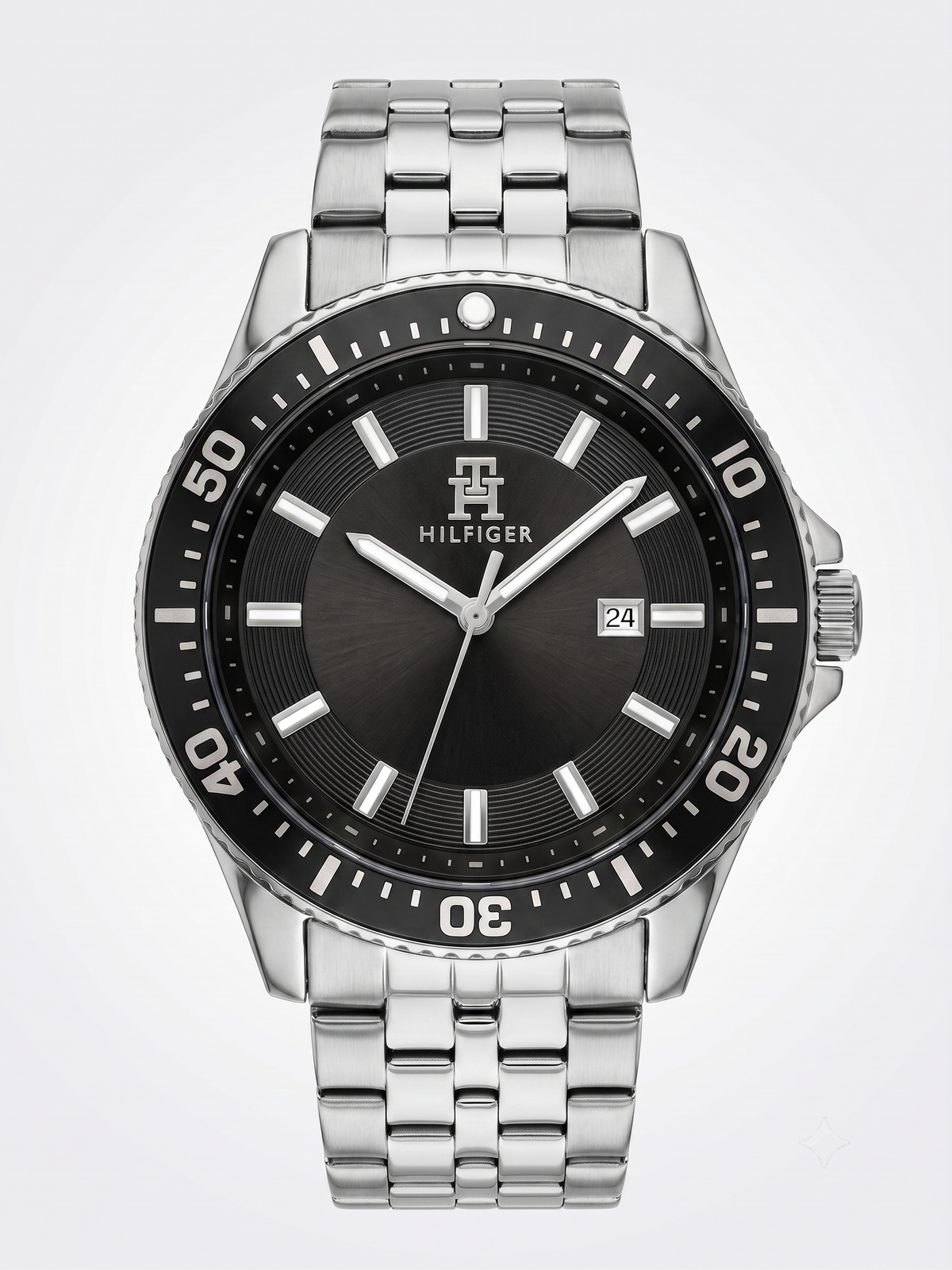 Tommy Hilfiger Men's Diver Watch – Black Textured Dial & Silver Steel Bracelet