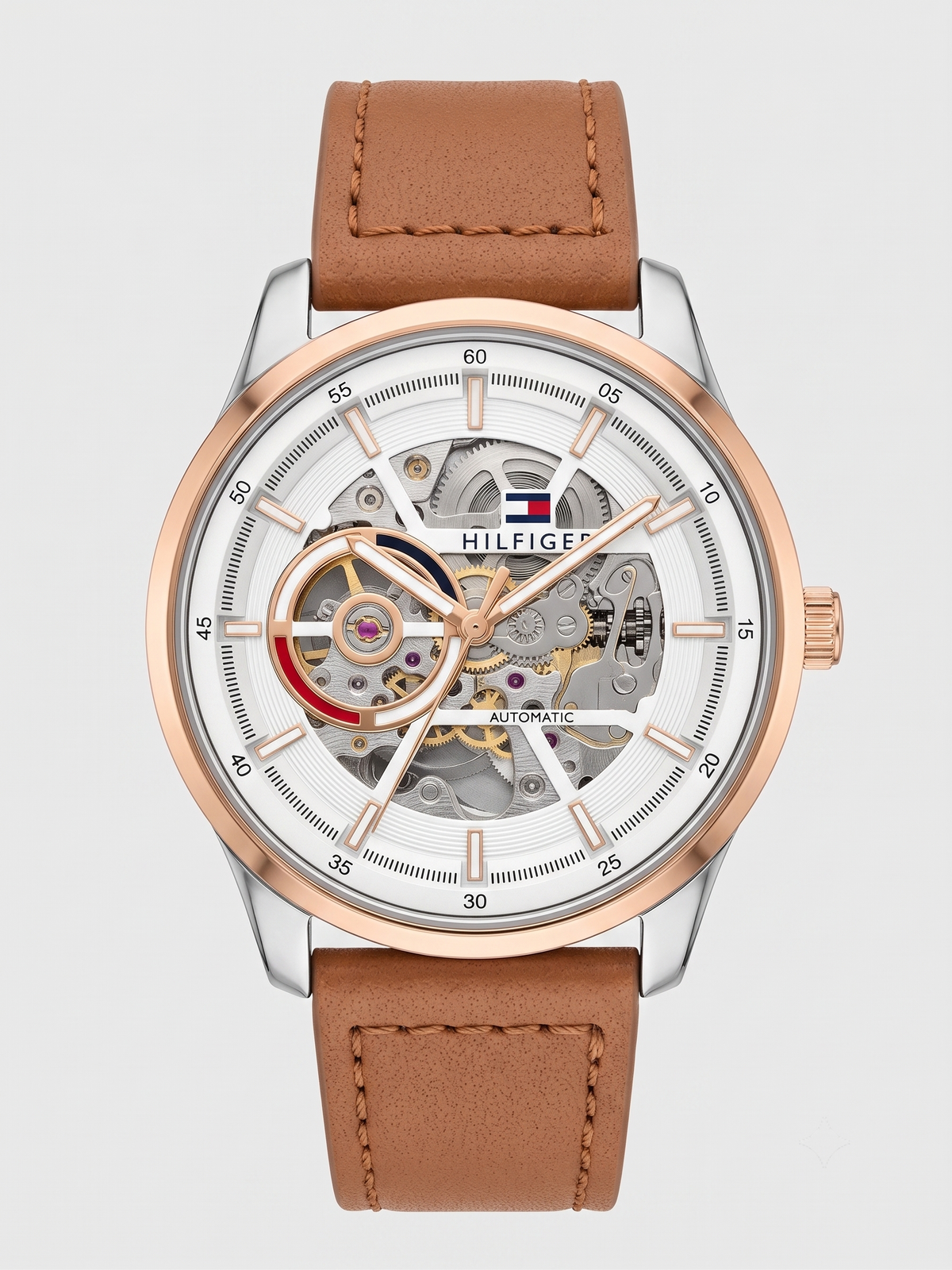 Tommy Hilfiger Classic Open-Heart Automatic Watch – Rose Gold & Leather Edition