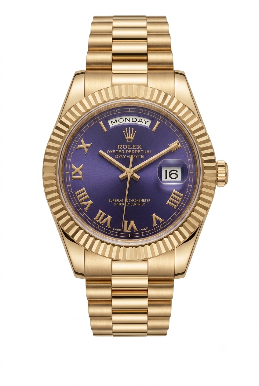 Rolex Day-Date style President Watch – Gold with Royal Blue Dial & Roman Numerals