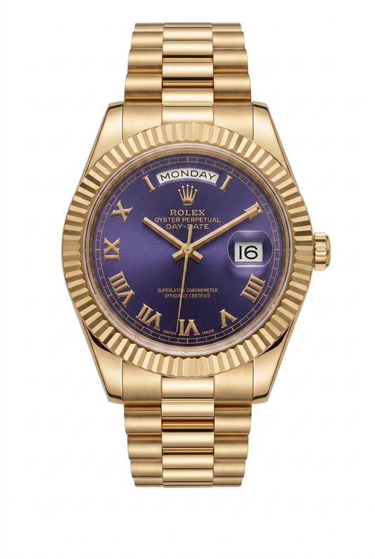 Rolex Day-Date style President Watch – Gold with Royal Blue Dial & Roman Numerals