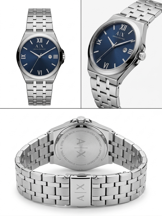 Armani Exchange Modern Stainless Steel Watch – Midnight Navy Sunray Dial