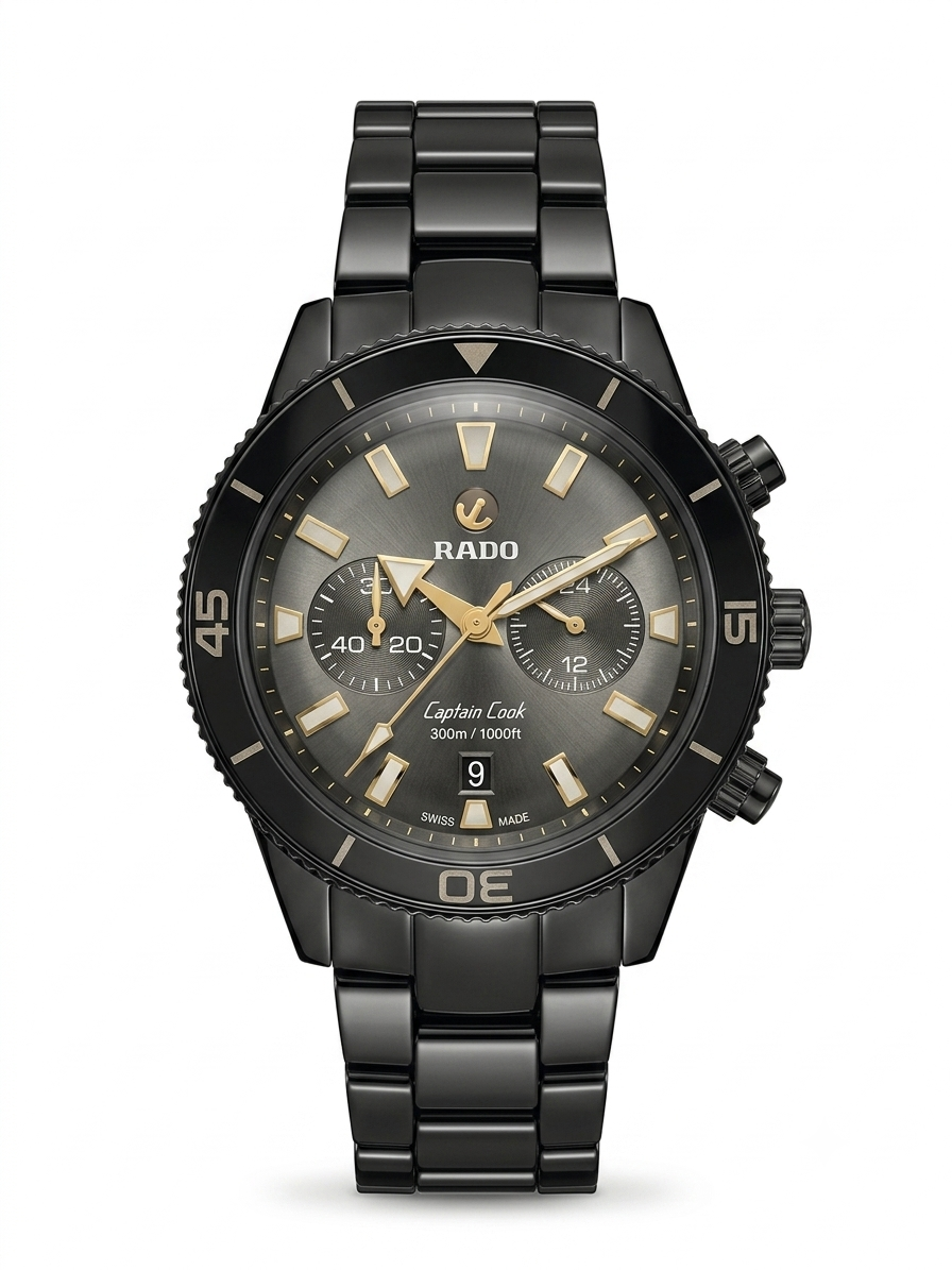 Rado Captain Cook Chronograph – Matte Gunmetal Grey Dial (All-Black Edition)