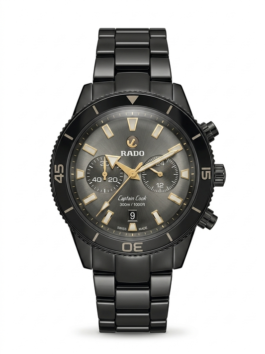 Rado Captain Cook Chronograph – Matte Gunmetal Grey Dial (All-Black Edition)