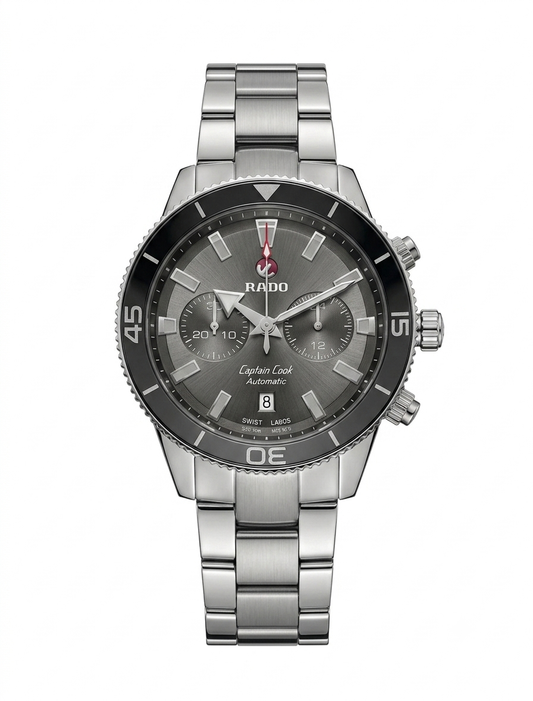 Rado Captain Cook Chronograph – Sunray Anthracite Grey Dial (Stainless Steel Edition)