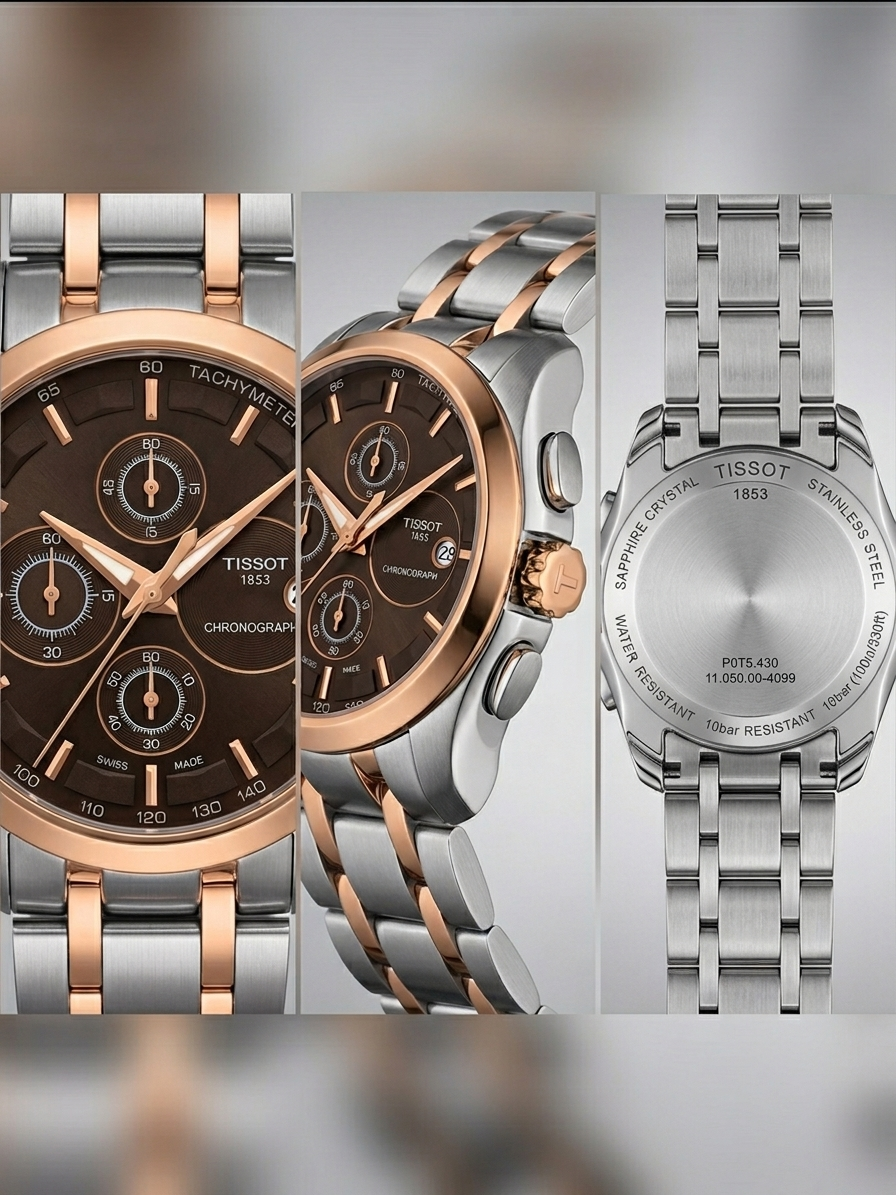 Tissot Multi-Dial Chronograph Two-Tone Edition – Brown Dial & Rose Gold Accents