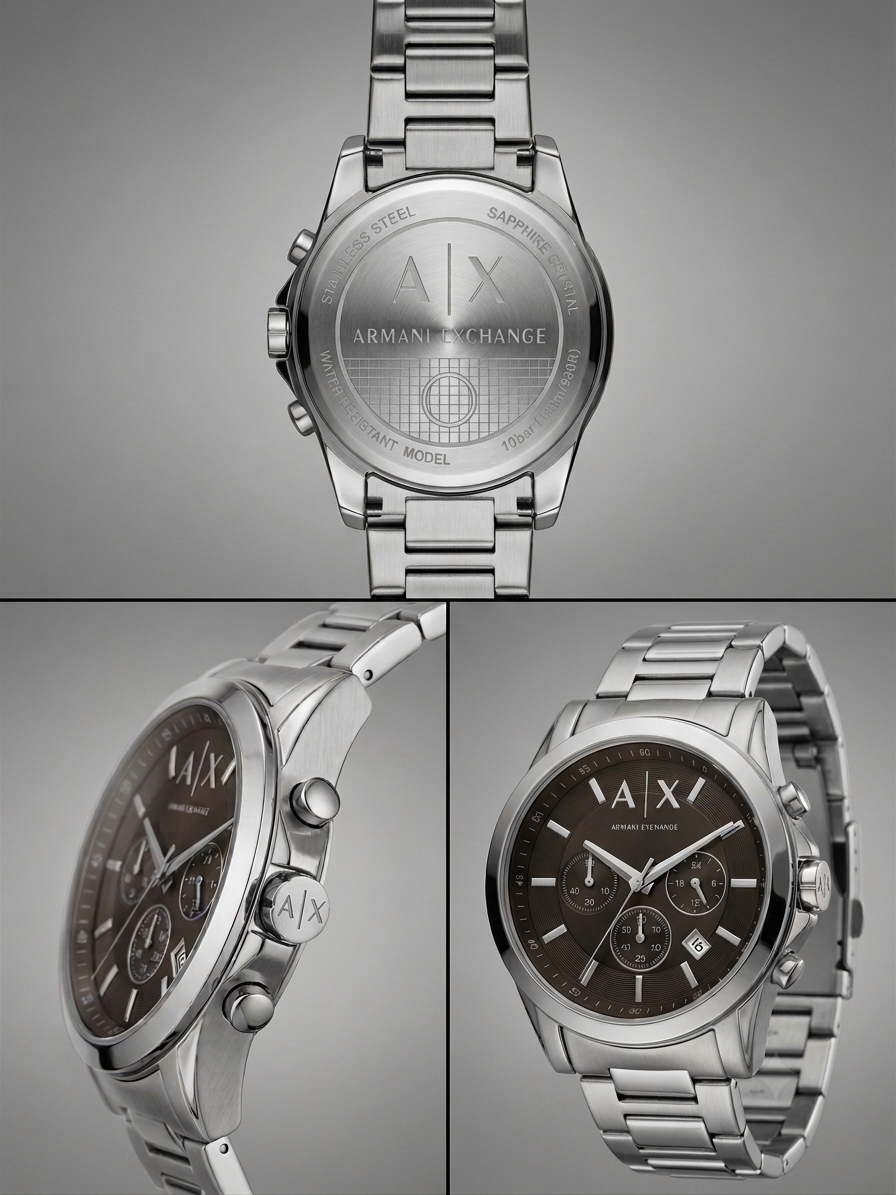 A|X Armani Exchange Multi-Dial Chronograph – Black Dial Silver Steel Watch