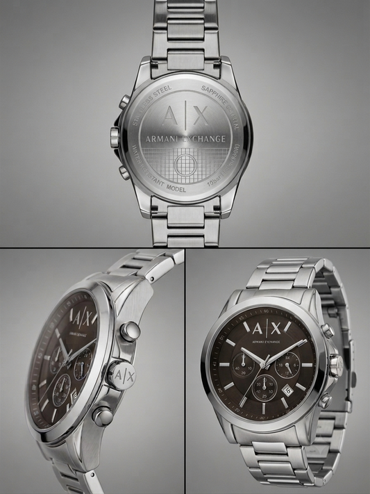 A|X Armani Exchange Multi-Dial Chronograph – Black Dial Silver Steel Watch